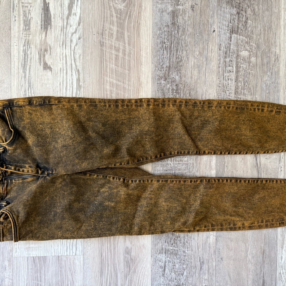 High Rise Washed Skinny Jeans in Distressed Amber yellow Black All Saints Fash S